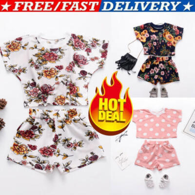 

Kids Girls Short Sleeve Tops T Shirt Casual Shorts Pants Trousers Outfits Sets