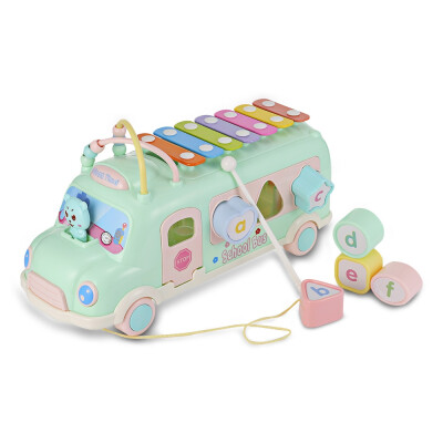 

1022 - 9 Baby School Bus Toy Music Car with Percussion Piano Matching Blocks