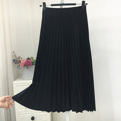 

Autumn Winter Women Pleated Skirt Elastic High Waist Long Skirts Casual Vintage A-line Suede Party Skirt Ladies Black Pink
