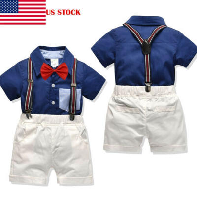 

2PCS Infant Kids Baby Boy Outfit Set Shirt TopShorts Pants Gentleman Party Suit
