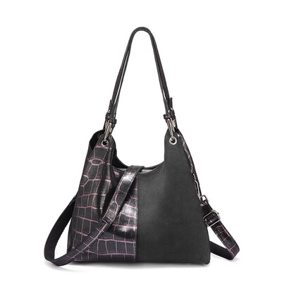 

REALER genuine leather shoulder bag Plaid pattern handbags women bags Patchwork Hobo bag fashion ladies bags high qualiity