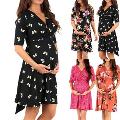 

Women´s Maternity Half Sleeve Dress Floral Casual V-neck A-Line Pregnant Dresses