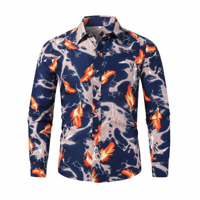 

Tailored Mens Autumn Winter Casual Slim Printed Long Sleeve Shirts Top Beach Blouse