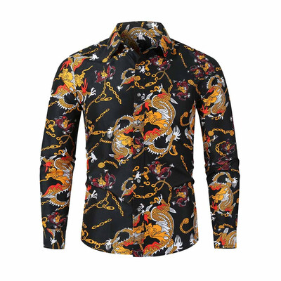 

Tailored Mens Autumn Winter Casual Slim Printed Long Sleeve Shirts Top Beach Blouse