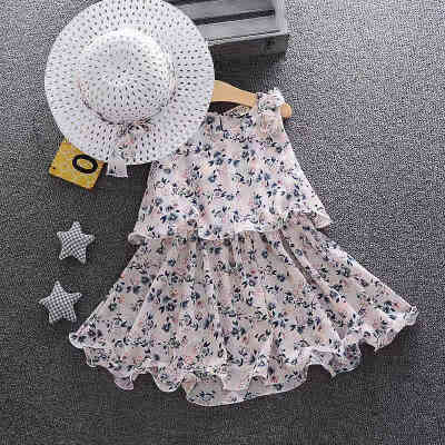 

Summerborn Toddler Girls Floral Tutu Dress Vestidos Kids Baby Girl Princess Dresses Sundress Hats 2PCS Clothing Set Sunsuit