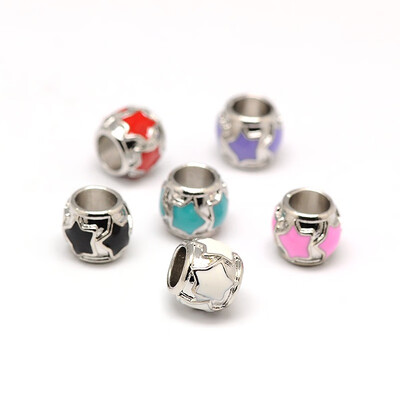 

Platinum Tone Alloy Enamel European Beads Large Hole Rondelle Beads with Star Mixed Color 9x75mm Hole 5mm