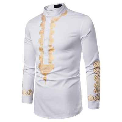 

Tailored Mens Middle EasternStyle LongSleeved Jacket In Vintage Printing Fashion Blouse