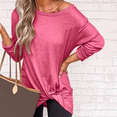 

Tailored Womens Fashion Solid Twisted Long-sleeved Round Collar Tops Blouse