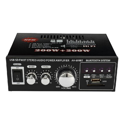 

12V 220V Mini 2CH LCD Display HIFI Audio Stereo Power Amplifier BT FM Radio Portable Car Home 400W Remote Control Audio Amplifier