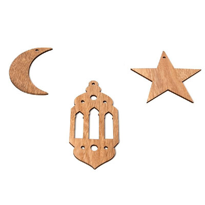 

Wooden Eid Mubarak Hanging Pendant Ramadan Crescent Pattern DIY Crafts Ornament with Rope Festival Decoration