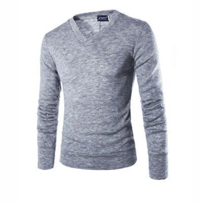 

Mens Casual Slim Fit Solid Long Sleeve Pullover V-Neck Fleece Sweatshirt Sweater Basic Tee