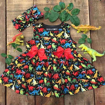 

Summernight7 Fashion Newborn Kids Baby Girl Summer Sleeveless Dinosaur Bowknot Party Dress Clothes Hende