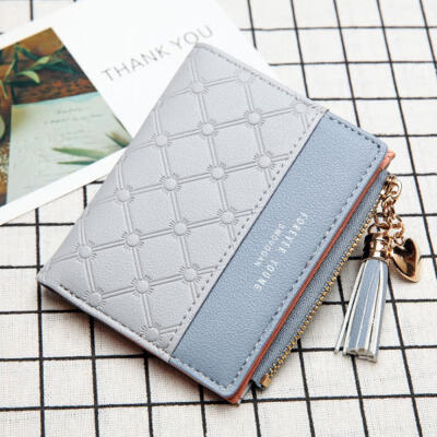 

Womens PU Leather Wallet With Tassel Pendant Zipper Snap Button Closure Card Photo Holder Note Compartment Coin Pocket