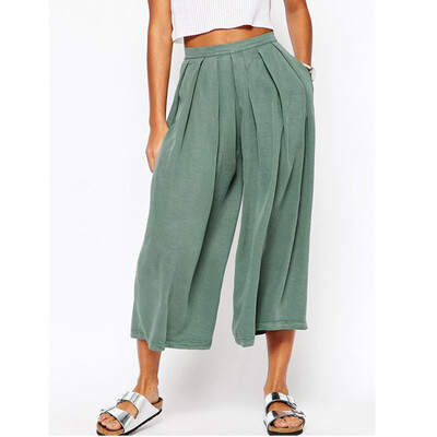 

Tailored Fashion Women Solid Basic Fold Cotton And Linen Loose Calf-Length Vintage Pants