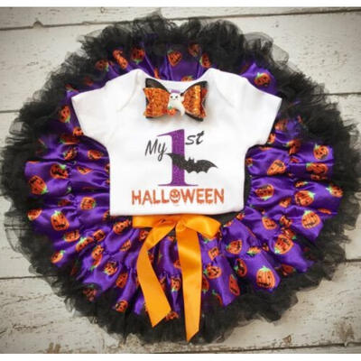 

UK Newborn Baby Girl My 1st Halloween Romper Tutu Dress 3Pcs Clothes Outfits Set