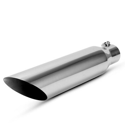 

25 Inch Inlet Exhaust TipChrome Polished Stainless Steel Diesel Tailpipe Tip 25" x 4" x 18" Clamp On Design
