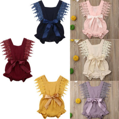 

For Newborn Baby Girls Cotton Linen Bow-knot Romper Sleeveless Bodysuit Outfits