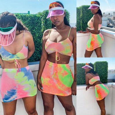 

2pcs Womens Boho Short Mini Skirt Crop Top Evening Party Beach Dress Bodycon Set