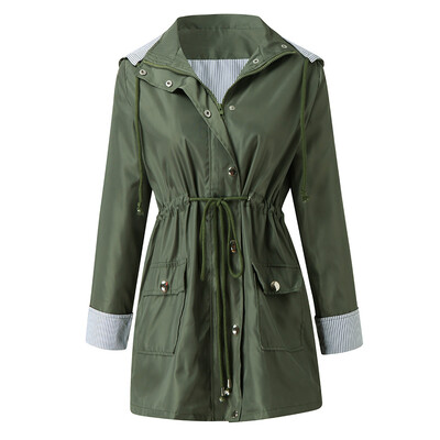 

Toponeto Women Solid Rain Jacket Outdoor Plus Size Waterproof Hooded Windproof Loose Coat