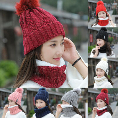 

Women Winter Scarf And Hat Set Knitted Warm Beanie Skullcaps Knit Neck Warmer