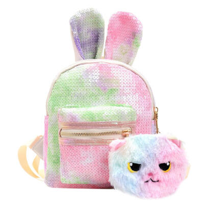 

Cute Ears Decor Travel Sequins Backpacks Women Kids Cat Pendant Knapsack