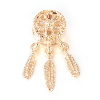 

Alloy European Beads Large Hole Beads with CCB Plastic Feather Charms Dream Catcher Golden 275x105x9mm