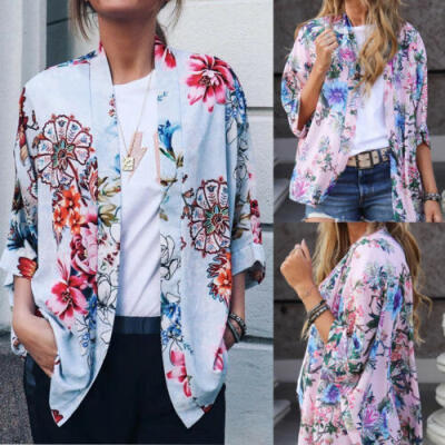 

Fashion Women Ladies 43 Sleeve Floral Cardigan Outwear Coat Jacket Top Suits US