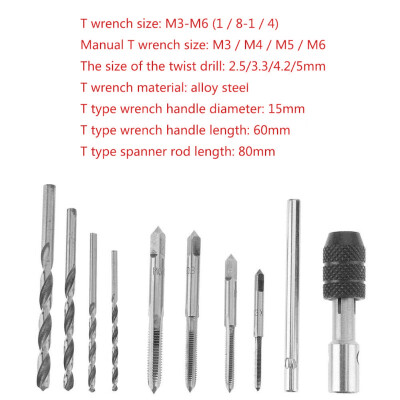 

9pcs Hand Tap Set Screw Thread Taps T-Wrench Reamer M3-M8 Drill Bit Set Kit