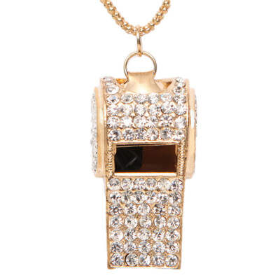 

Fashion Jewelry Whistle Style Long White Full Rhinestone Pendant Necklace sweater Chain Necklace