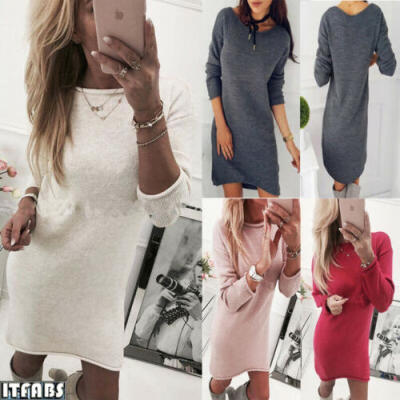 

Ladies Sexy O-Neck Sweater Long Dress Top Casual Long Sleeve Turtleneck Dress