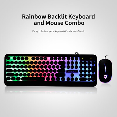 

Wired Gaming Keyboard&Mouse Combo 104 Keys Rainbow Backlit Keybaord&RGB Breathing Light Mouse Ergonomic Office Keyboard