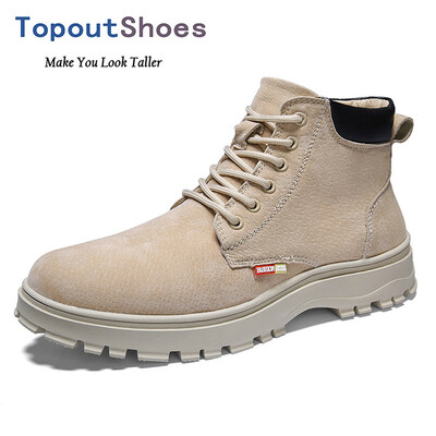 

TopoutShoes Elevator Men Martin Boots Lace Up Height Increasing Ankle Boot Add Taller 28inch 7cm