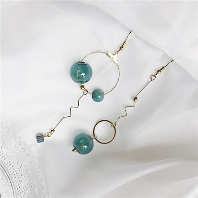 

2019 new brand design asymmetric style retro ink green bubble earrings for women