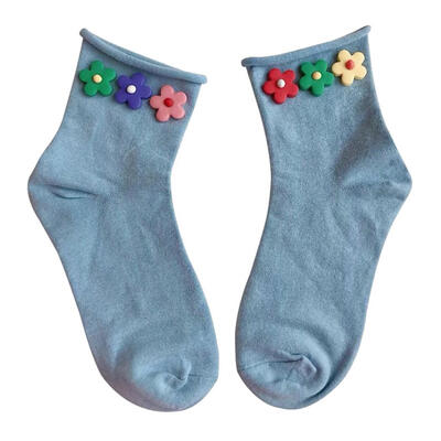 

Fashion Women Colorful Flower Curl Edge Breathable Cotton Over Ankle Short Socks