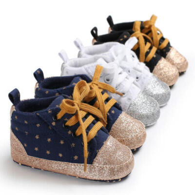 

Infant Newborn Baby Boy Girl Soft Sole Canvas Pram Shoes Trainers 0-18 Months