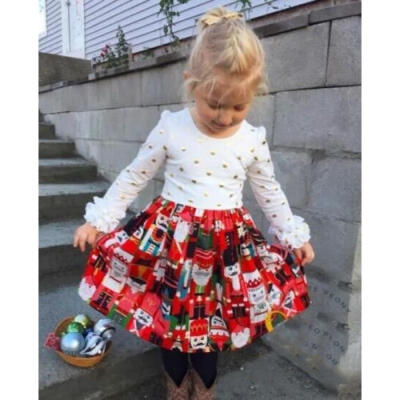 

Christmas Baby Girl Long Sleeve Floral Dot Printed Bowknot Back Dress Party Princess Dresses