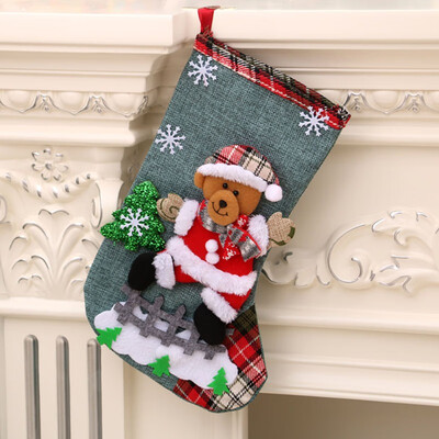 

Linen Large Size Christmas Stocking Gift Holders Holiday Party Christmas Fireplace Decorations