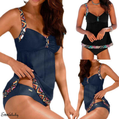 

US Women Sexy Floral Push Up Padded Swimwear Tankini Bathing Swimdress Plus Size