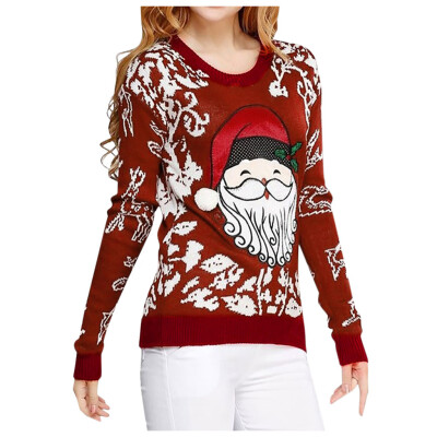 

Gobestart Womens O-Neck Long Sleeve Merry Christmas Print Casual Tops Blouse