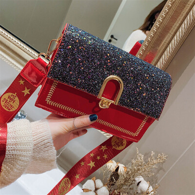 

Qiao Bani 2019 spring new Korean fashion Dongdaemun star sequins small square bag shoulder diagonal tide handbag