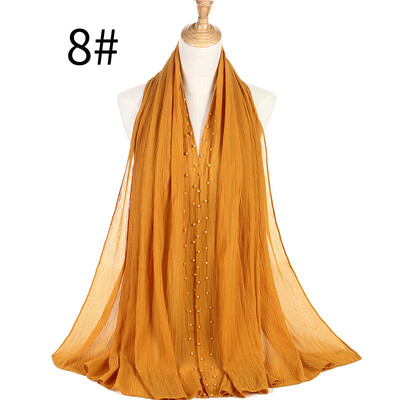 

Monochrome pleated pearl chiffon ethnic womens headscarf new Muslim solid color hijab manufacturer MSL021