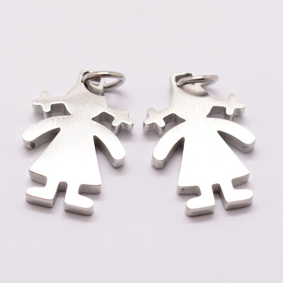 

316 Stainless Steel Pendants Girl Silhouette Pendants Stainless Steel Color 18x12x2mm Hole 3mm