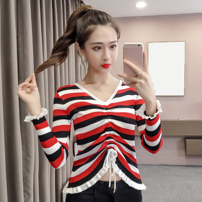 

Autumn Womens V Neck Long Sleeve Slim T Shirt New Bottoming Shirts Blouses Tops