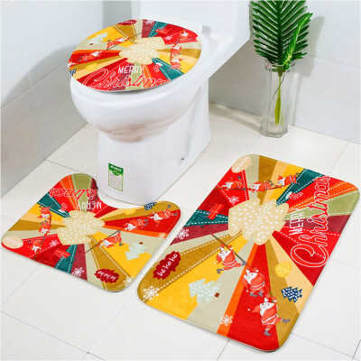 

Gobestart Christmas Print Toilet Bathroom Mat Three-Piece Floor Mat Carpet Set