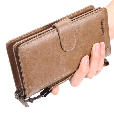 

Men Bifold Wallet Clutch Bag Wrist Strap Purse PU Leather Large Capacity Zipper Press Stud Credit Card Holder Vintage Organizer