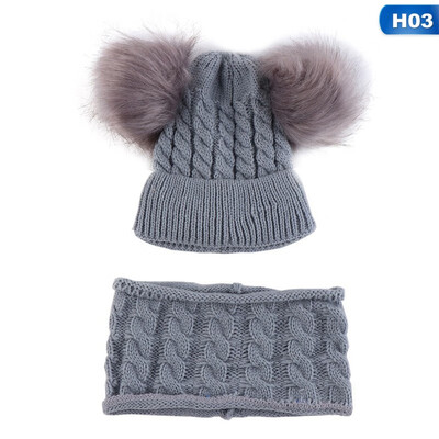 

2019 New Winter Hat Scarf Set For 0-2 Years Boys Girls Children Cotton Warm Pom Poms Twist Pattern Solid Color Cute Unisex Hat