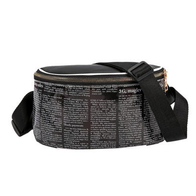 

Newspaper Print Shoulder Bag Women Waist Pack Zip Crossbody Leather Bags