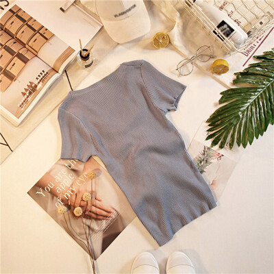 

Summer tops Thin Section Slim Shirt V-neck camisas mujer Short-sleeved Womens Shirt Solid Color Sweater Shirt
