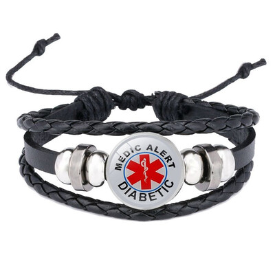 

Vintage Multilayer Woven Leather Bracelet Diabetes Medical Alert Id Charm Bracelet For Women Men