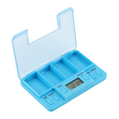 

1Pc 4 Grid Square Electronic Timing Pill Case Portable Medicine Box Intelligent Tablet Reminder Medicine BoxPill Box